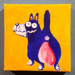 Blauer Hund auf Gelb