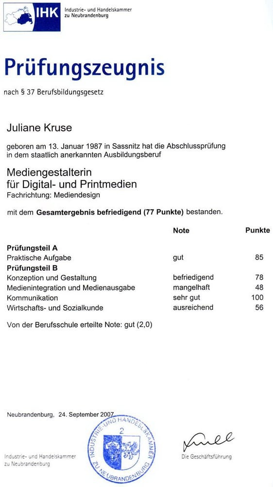 IHK Prüfungszeugniss