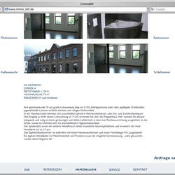 Homepage: Informationstext zur Immobilie. Das Menü wandert beim Scrollen nach unten.