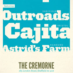 Poster für Konzert von Outroads, Cajita und Astrid’s Farm