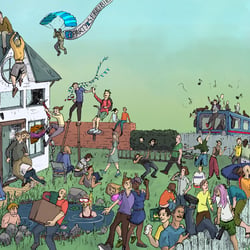 Banner für Königsfilm (traditionell gezeichnet, digital coloriert)
