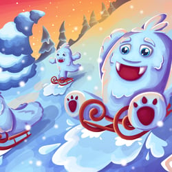 Illustration „Schlittenrennen mit Yetis“