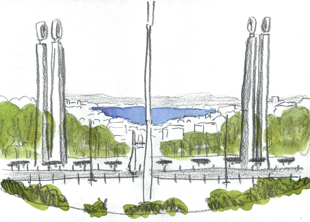 Lisboa, Praça Marquês de Pombal (Bleistift, Aquarellfarbe)