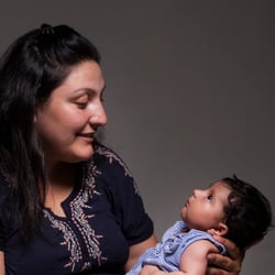 Portrait of writer Nara Vardanyan with her daughter
