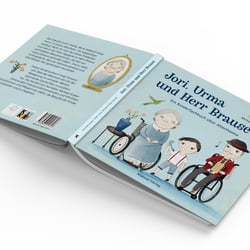 Kinderfachbuch über Altenheime, »Jori, Urma und Herr Brause«, Mabuse-Verlag, Titel und Rückseite