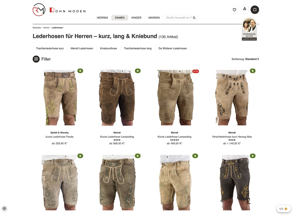 Webdesign für Trachtenmode (Responsive Webshop)