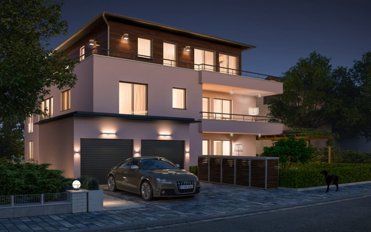 Mehrfamilienhaus 3D Architektur Nacht 1