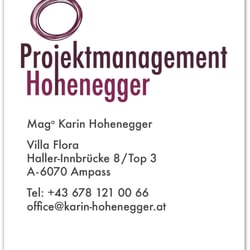 Projektmanagement Hohenegger – Visitenkarte