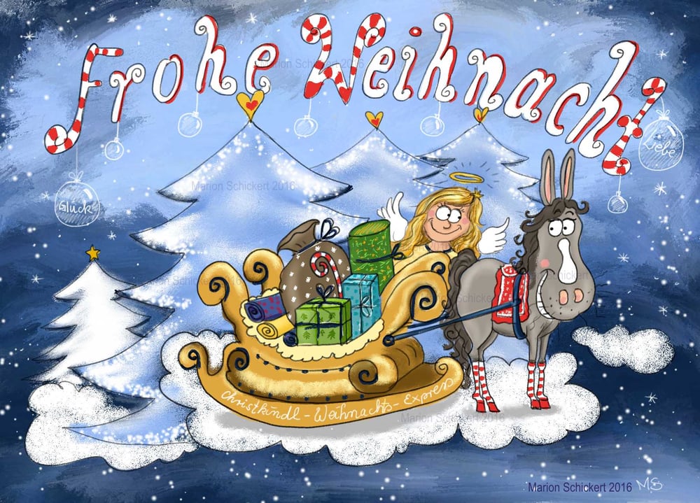 Illustration Christkindlexpress mit Rentierpferd