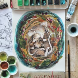 „Die Kuschelmäuse“ Kinderillustration/ Poster, Aquarell, nach Kundenwünschen