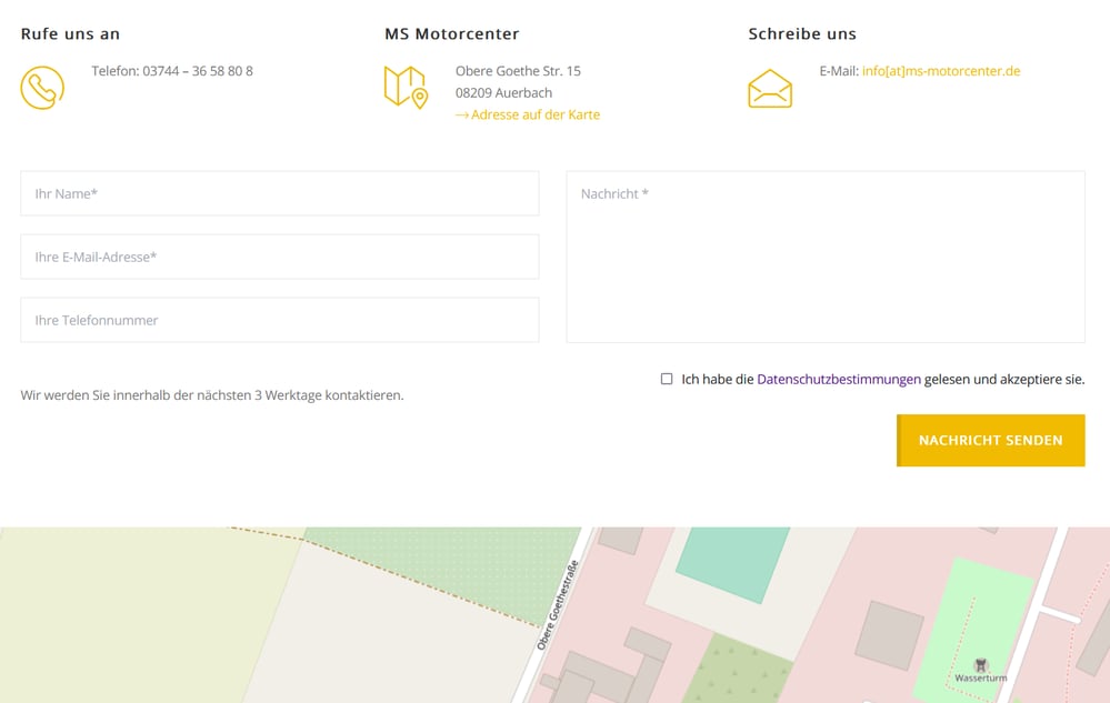 Kontaktseite mit lokal gehosteter Karte