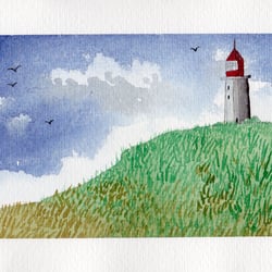 Leuchtturm Düne Küste Wolken Himmel Strand 07062020 Aquarell Kopie BEARB klein