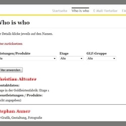 Der Kernbereich: Das Who is Who des Hauses, mit Filter und Suchfunktionen