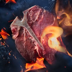Marius Prions Photo FOOD / T-Bone Steak, in der Glut, Asche, Feuer