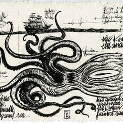 Der Kraken, Tusche auf Büttenpapier