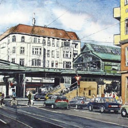 U-Bhf. Eberswalder Straße, Radierung, aquarelliert, 24×32 cm, 2004