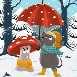 Maus und Pilz im Wald