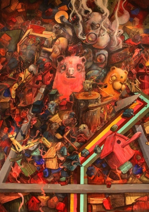 Heroin canvas- Mixed media on canvas, 1,80cm x2 meters