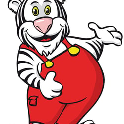 Weißer Tiger mit Latzhose