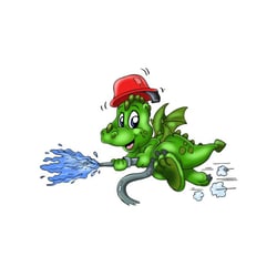 Drache als Feuerwehrmann