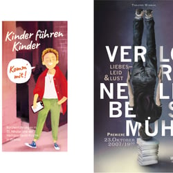L: flyer „kirche mit kindern“ i.A. grafikdesign maria tonn / R: plakat „verlorene liebesmüh“ für das stadttheater wismar