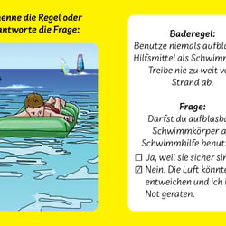 Frage-Antwortkarte zum Spiel „Schwimmen macht Spaß!“