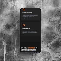 Mobile Webansicht einer Spendenseite (Funktionssektion)