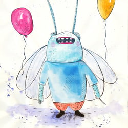 Bug the baloon blower, ink & watercolour 2008