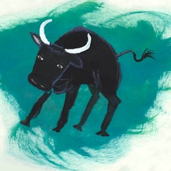 „Stier“ Sternzeichen (Aquarell, Tempera, Buntstift)