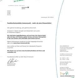 Familienferienstätte Immenreuth – Mailingaktion – Anschreiben