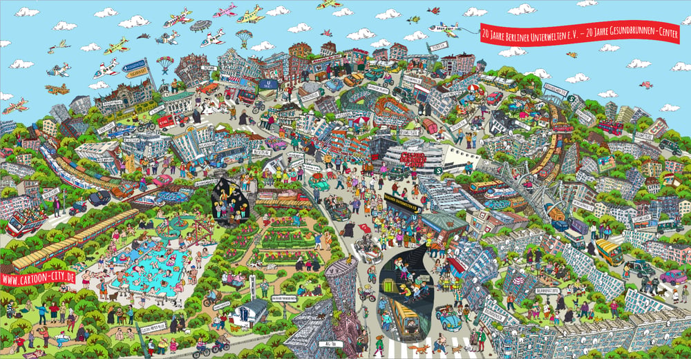 Wimmelbild 20 Jahre Berliner Unterwelten e.V. und Gesundbrunnen-Center