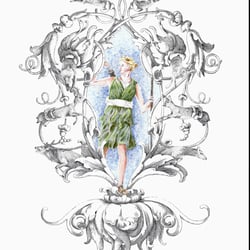 Diana und Ornament in Strichschattierung