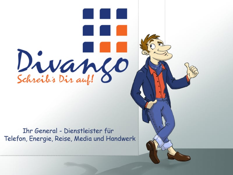Maskottchen / Startseite von Divango plus dazugehörendem Erklärfilm