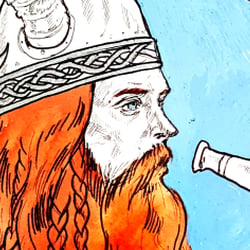 Heimdall mit Gjallahorn, 20×30, liner, acrylmarker., 2022.