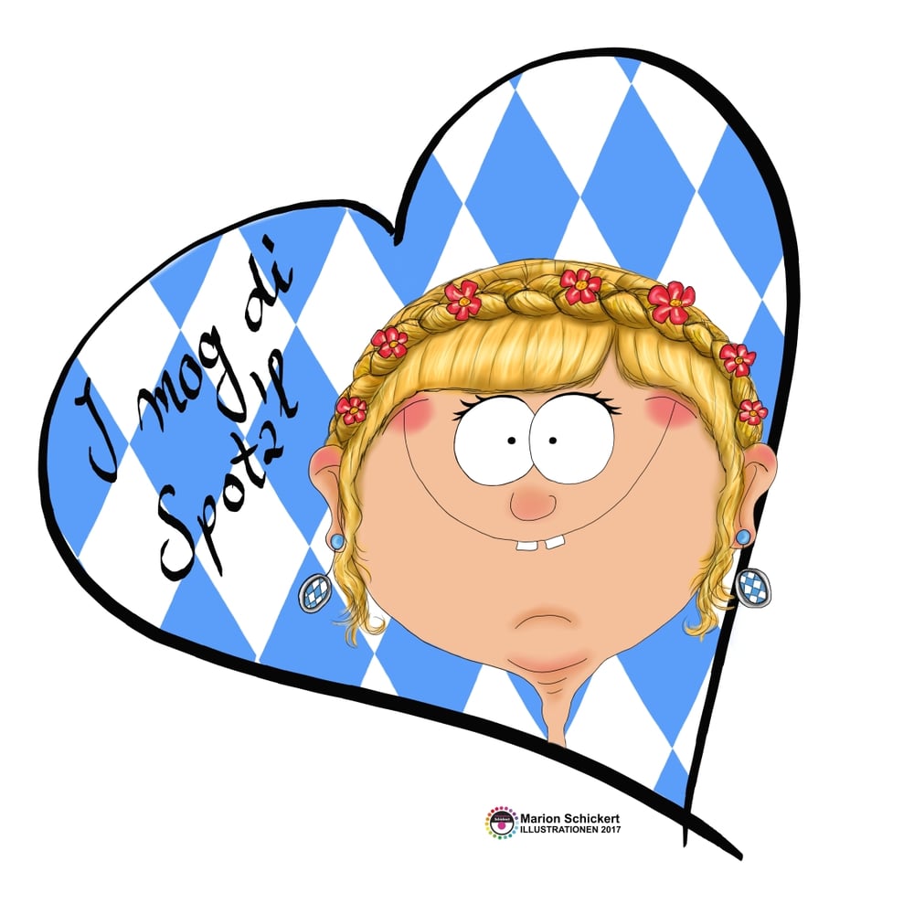 Produktillustration Bayern, Frau, Cartoonstil, Souvenir