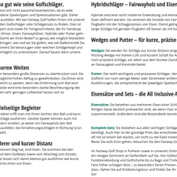 Fairway Golf Website, Footer Golfschläger