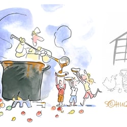 Fertige Illustration und eine Skizze für Streuobstwiesen-Apfelkraut
