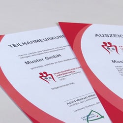 Urkunden für Familienfreundliche Unternehmen