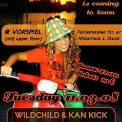 Eventflyer für Show von Yarah Bravo, Wildchild & Kan Kick im Vorspiel, Berlin