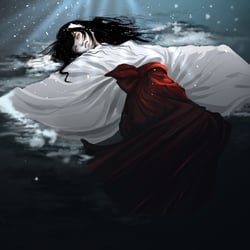 „Yuki Onna“ – digitale Illustration  Inspiriert von der japanischen Mythologie zeigt diese Arbeit die geheimnisvolle Schneefrau