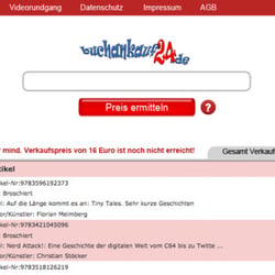 Screendesign für „Buchanakuf24“ während der Sucheingabe