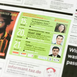 Anzeige für die Veranstaltungen des Kulturforums für die taz