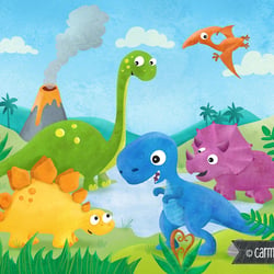 Dinosaurier in Urzeitlandschaft