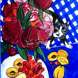 Katze mit Blumen, A5, Layout Marker