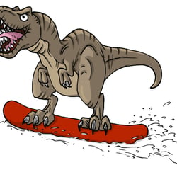 T-Rex auf Snowboard