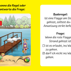 Frage-Antwortkarte zum Spiel „Schwimmen macht Spaß!“