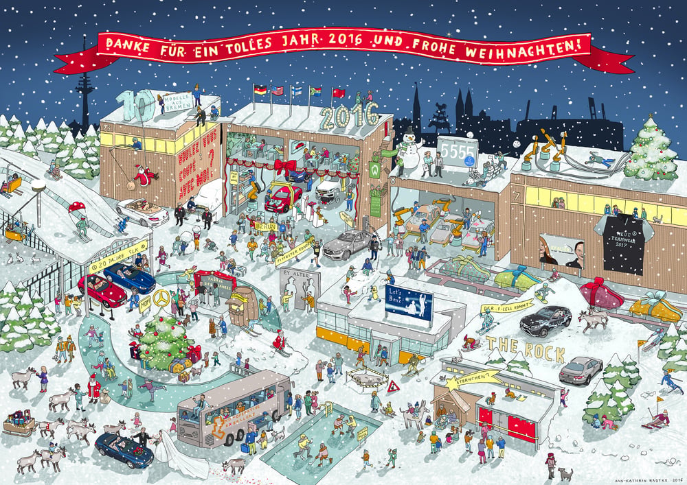 Illustration Wimmelbild Mercedes Benz