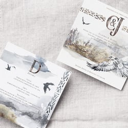 Detail- und Einladungskarte einer Hochzeitskollektion