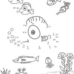 Zahlen verbinden, Fische