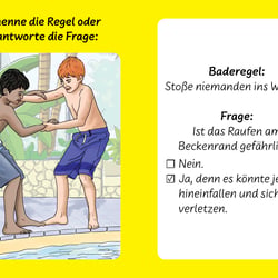 Frage-Antwortkarte zum Spiel „Schwimmen macht Spaß!“